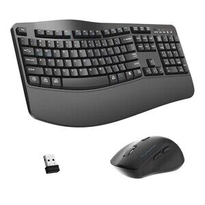 Wireless Keyboard and Mouse Combo,2.4G Full Size Wave Keys Ergonomic Keyboard